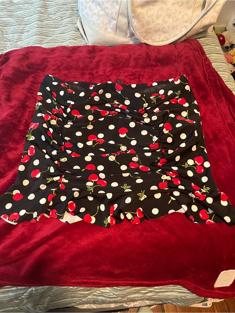 Black Cherry Polka Dot Ruffled Swim Bottom
